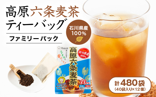 【12個入り】石川県産 日常茶 ファミリーパック 高原六条麦茶ティーバッグ 400g(40p)【1607171】