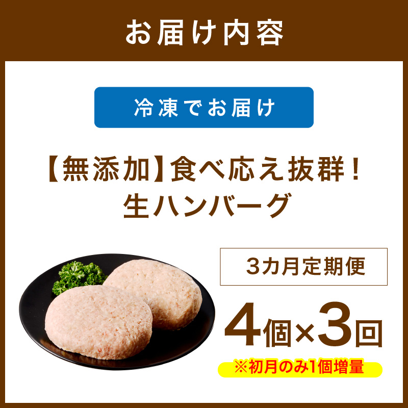 【無添加】食べ応え抜群！ 生ハンバーグ 200g 4個 3ヶ月定期便【087C-012】