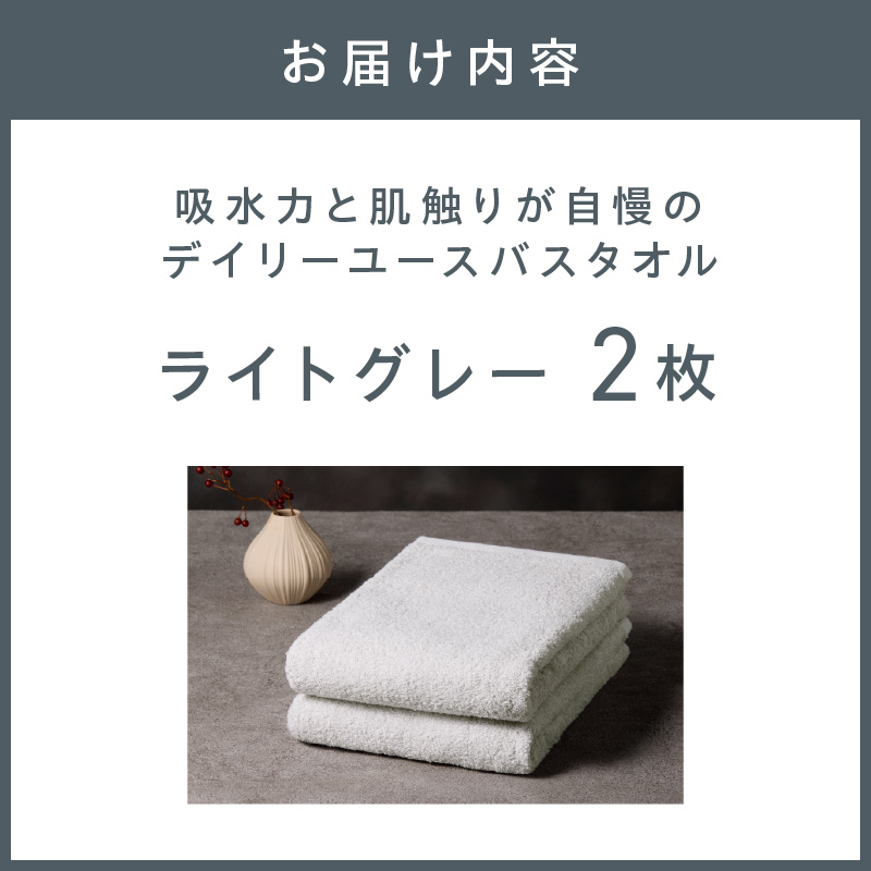【泉州タオル】吸水力と肌触りが自慢のデイリーユースバスタオル ライトグレー 2枚【配送不可地域：北海道・沖縄・離島】 タオル バスタオル 日用品 泉州タオル タオルセット デイリーユース 【039E-105】