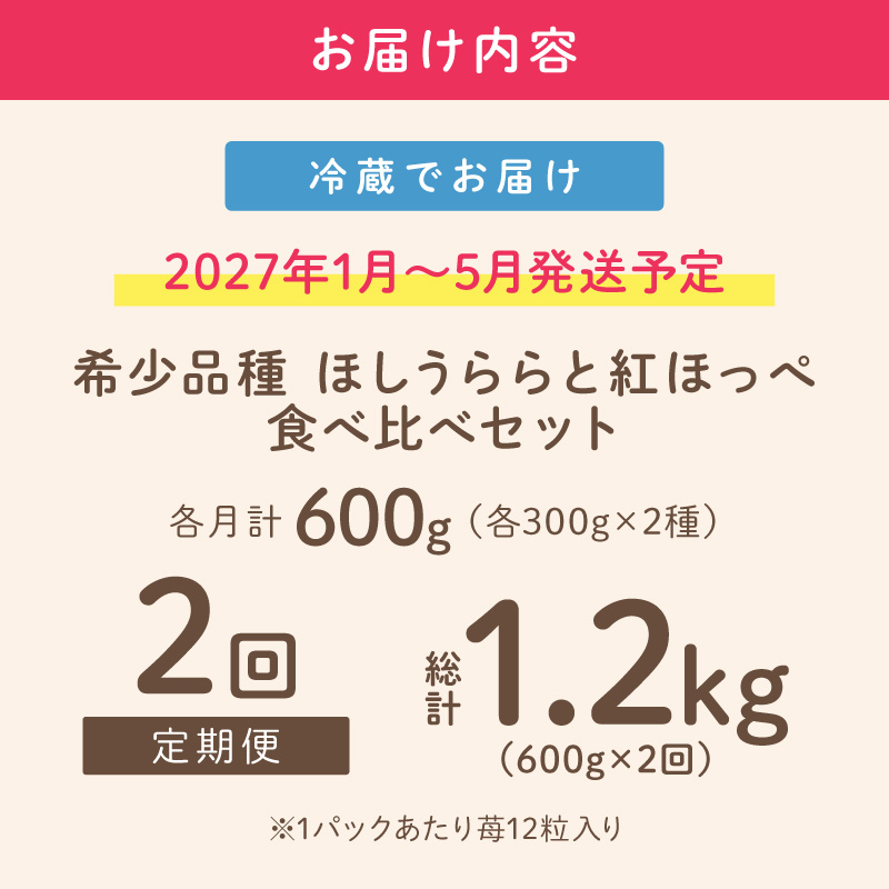 【2027年1月～5月発送予定】希少品種 ほしうらら と 紅ほっぺ の食べ比べセット 約600g（約300g×各種1パック×1箱）2ヶ月定期便【配送不可地域：北海道・沖縄・離島】【121D-014-2027】