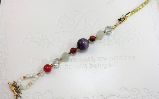 オリジナル根付・お守り「ワンコの見守りB（ゴールド＆アメシスト）」【007D-070】