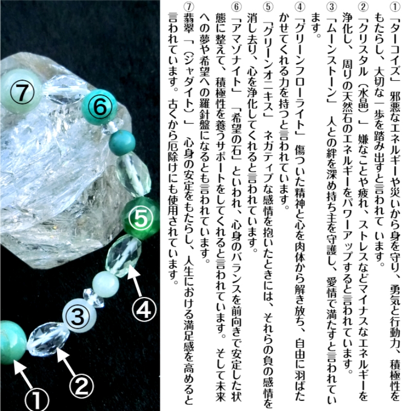 オリジナルブレスレット「厄除け・七色石（輝）」【007C-102】