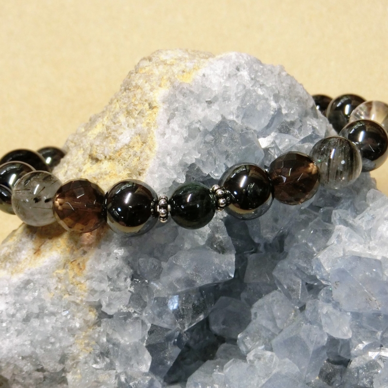 天然石ブレスレット 「戦う戦士たちへ」ブラック【007C-076】