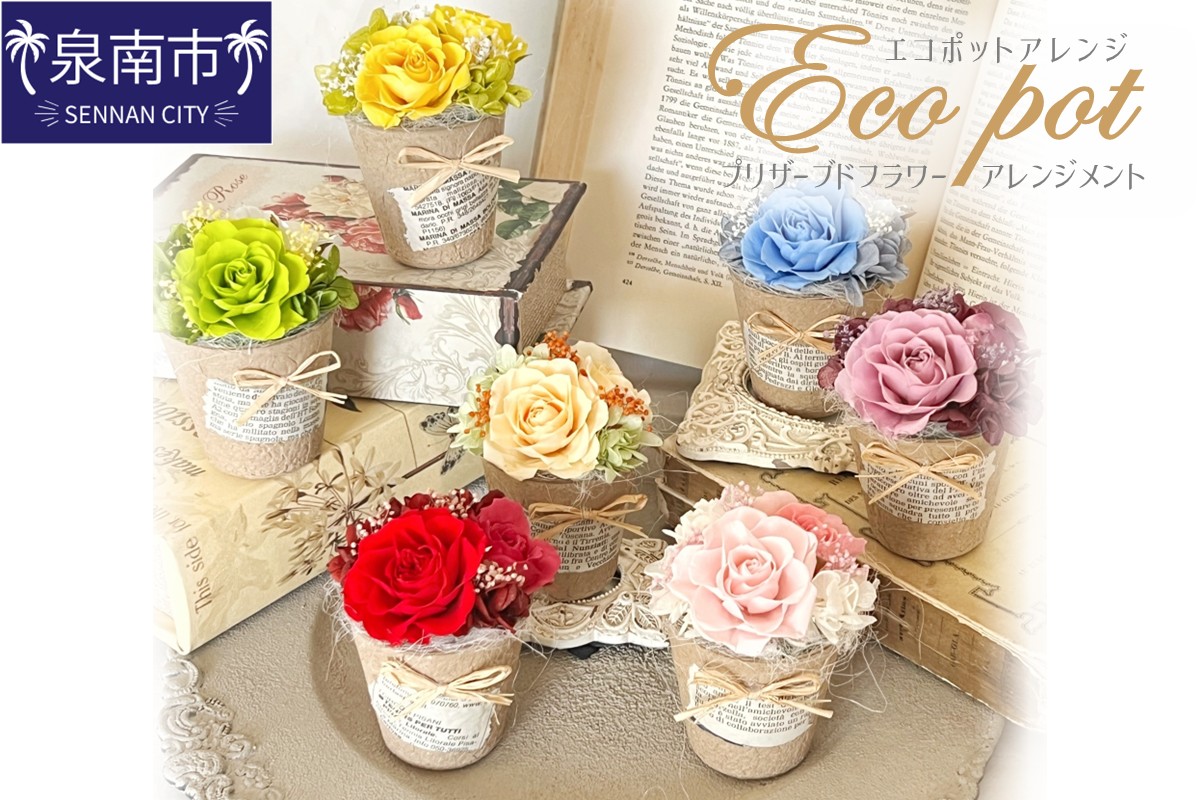 エコポットアレンジ プリザーブドフラワー アレンジメント【023E-007】