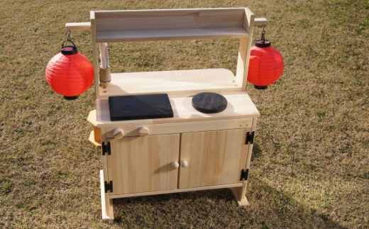 手作り木製ままごとキッチン 露店バージョン 椅子2脚付き【007A-054】