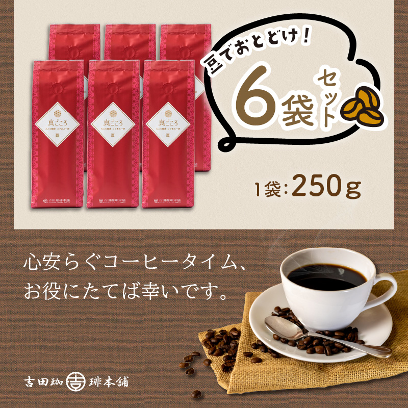 真ごころブレンド 250g×6袋／豆【配送不可地域：北海道・沖縄・離島】【010D-080】