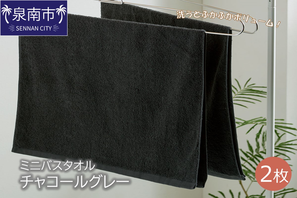 ハンガーで干せるミニバスタオル チャコールグレー2枚 タオル バスタオル ミニバスタオル 泉州バスタオル バスタオルセット 【配送不可地域：北海道・沖縄・離島】【039E-052】