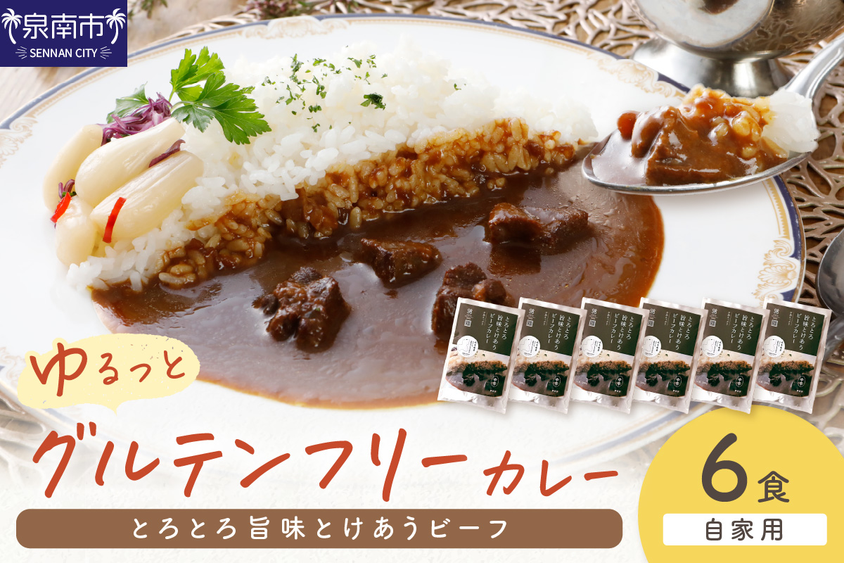 【自家用 化粧箱なし】ゆるっとグルテンフリー とろとろ旨味とけあうビーフカレー（中辛）6食セット【092D-009】