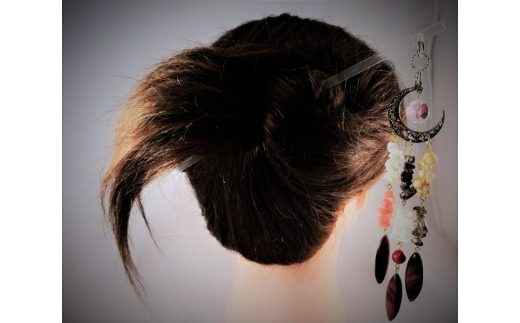 天然石簪（かんざし）「RaspberryMoon(紅の月)」【007B-067】