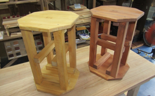 手作り 木製 八角 スツール【007C-067】