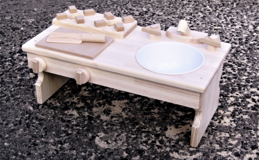 手作り木製 ままごとキッチンRHK-LX 座って遊べるテーブルサイズ 素材色【007C-086】