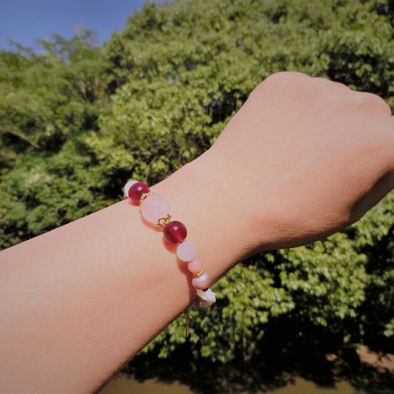 天然石ブレスレット 「恋するクロス」ゴールド【007C-074】