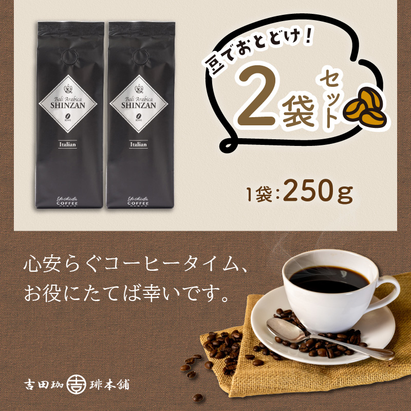 バリ・アラビカ神山イタリアン 250g×2袋／豆【配送不可地域：北海道・沖縄・離島】【010D-054】