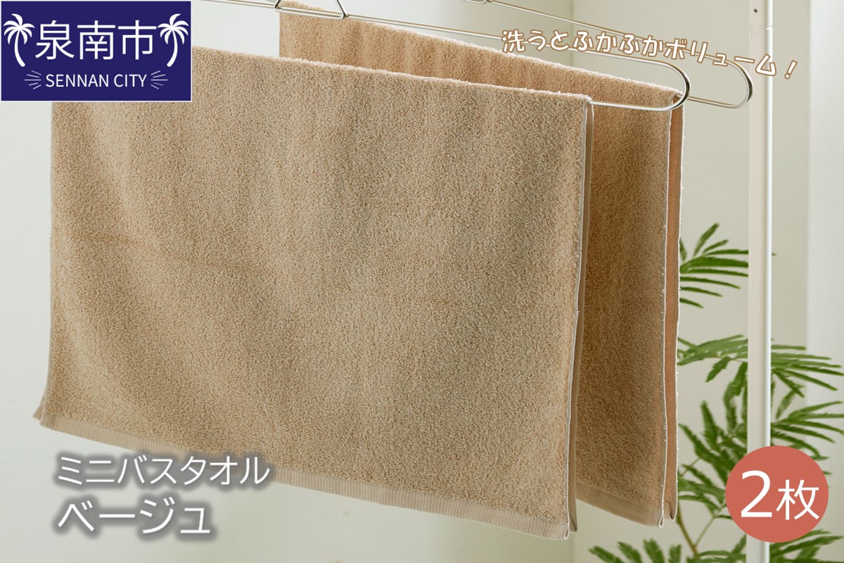 ハンガーで干せるミニバスタオル ベージュ2枚 タオル バスタオル デイリータオル ミニバスタオル 泉州バスタオル バスタオルセット 【配送不可地域：北海道・沖縄・離島】【039E-048】