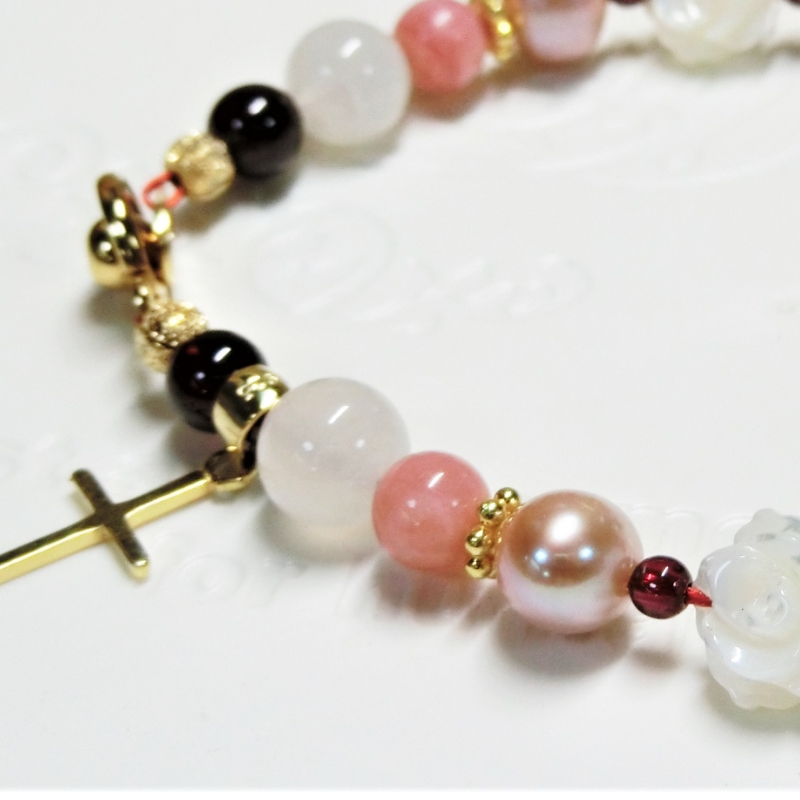 天然石ブレスレット 「恋するクロス」ゴールド【007C-074】