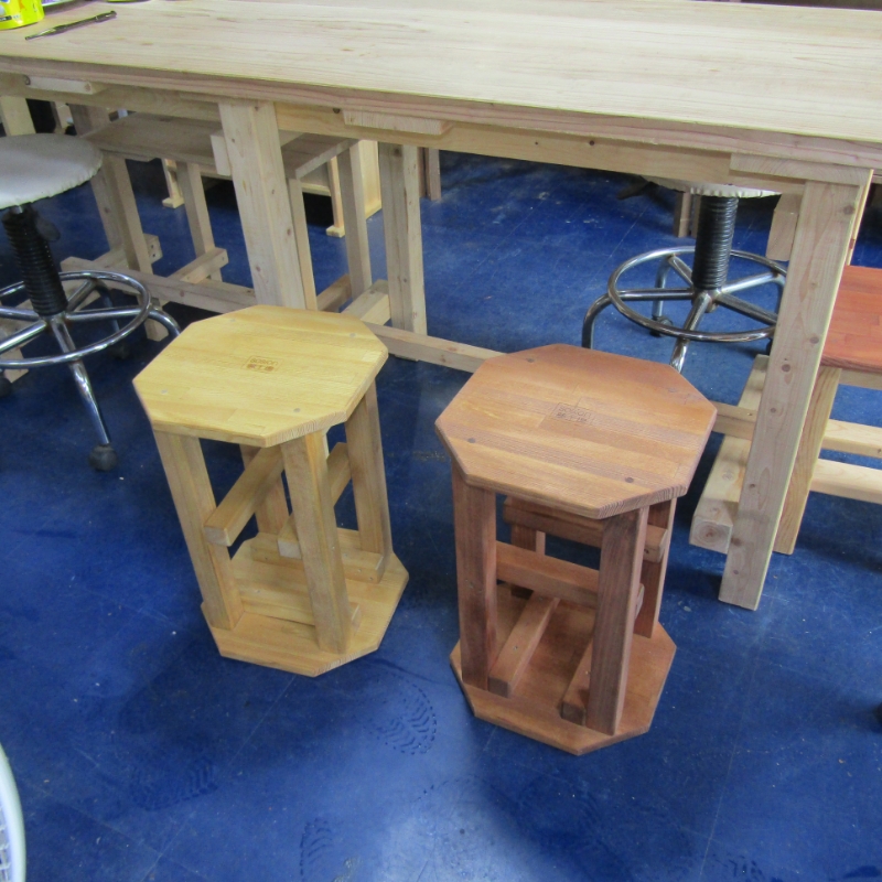 手作り 木製 八角 スツール【007C-067】