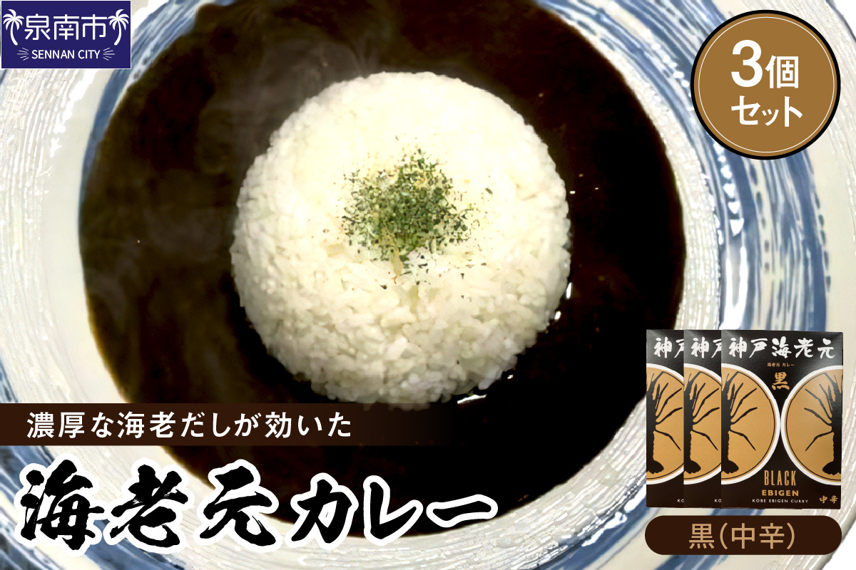 濃厚海老出汁 海老元カレー【黒】（中辛）3個セット（レトルト 常温 簡単調理 レトルト食品 レトルトカレー かれー カレーセット セット カレー 人気カレー 詰め合わせ 加工食品 お手軽 おすすめ 人気 泉南市 海老だし 濃厚海老だし）【078E-013】