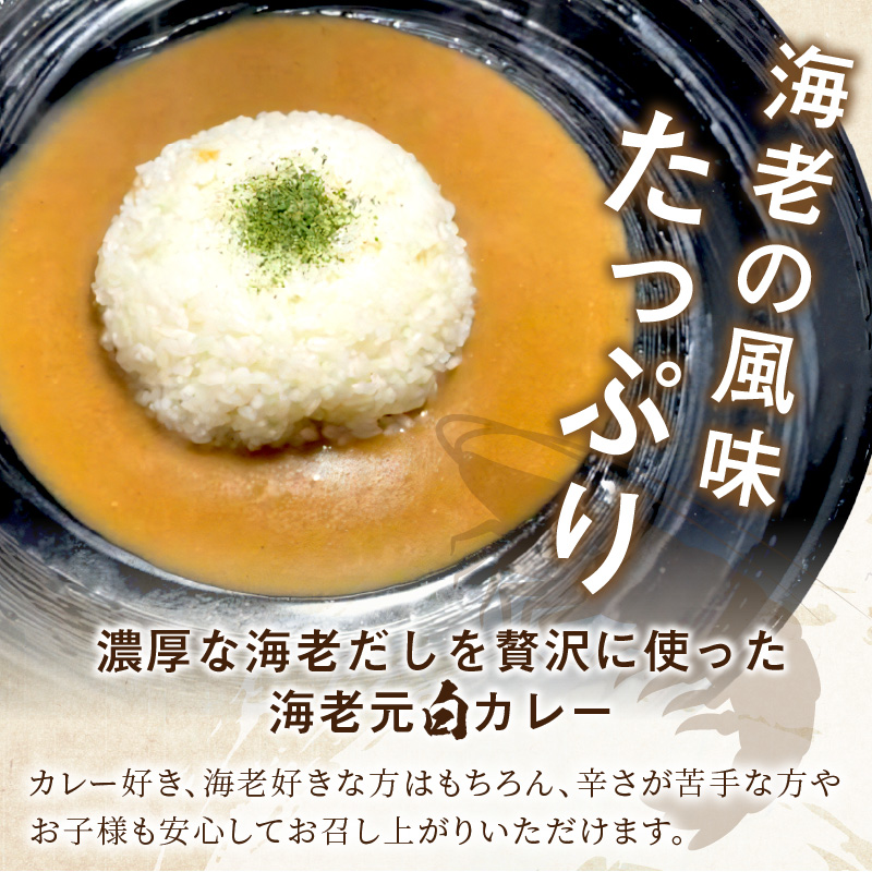 濃厚海老出汁 海老元カレー【白】（甘口）6個セット（レトルト 常温 簡単調理 レトルト食品 レトルトカレー かれー カレーセット セット カレー 人気カレー 詰め合わせ 加工食品 お手軽 おすすめ 人気 泉南市 海老だし 濃厚海老だし）【078D-005】