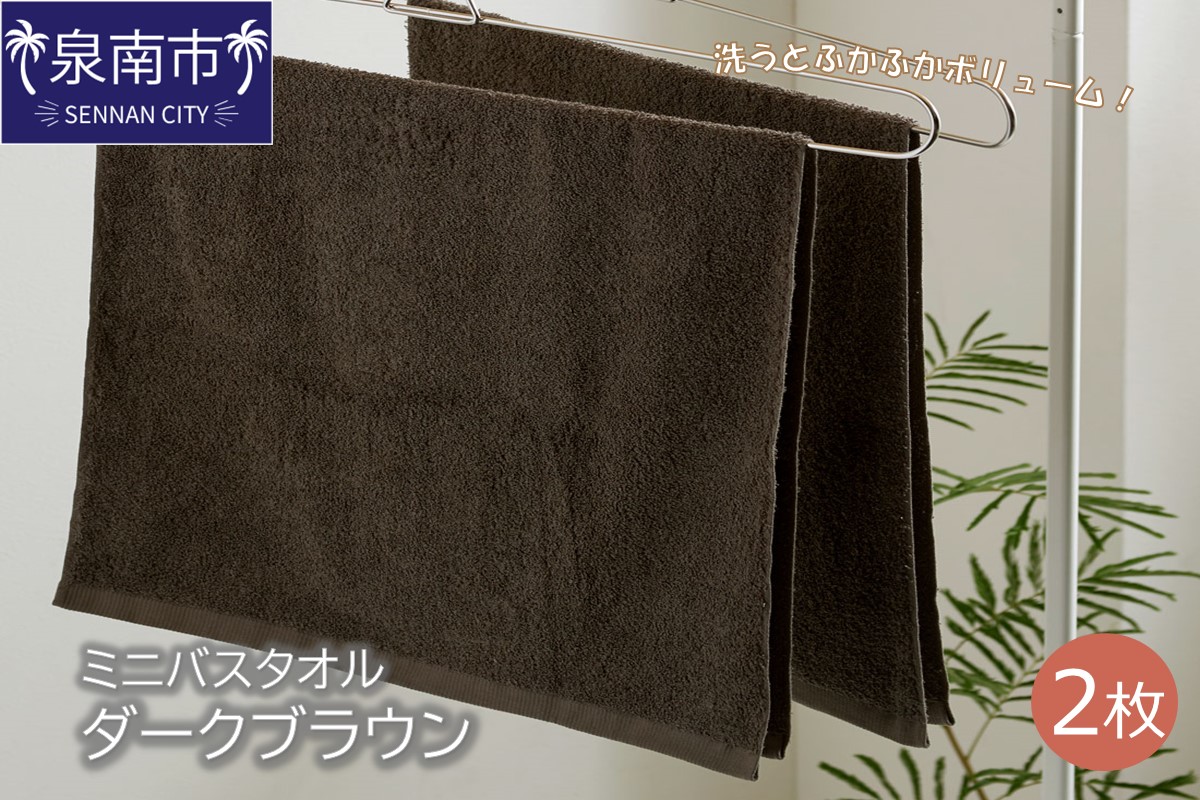 ハンガーで干せるミニバスタオル ダークブラウン2枚 タオル バスタオル ミニバスタオル デイリータオル 泉州バスタオル バスタオルセット 【配送不可地域：北海道・沖縄・離島】【039E-053】