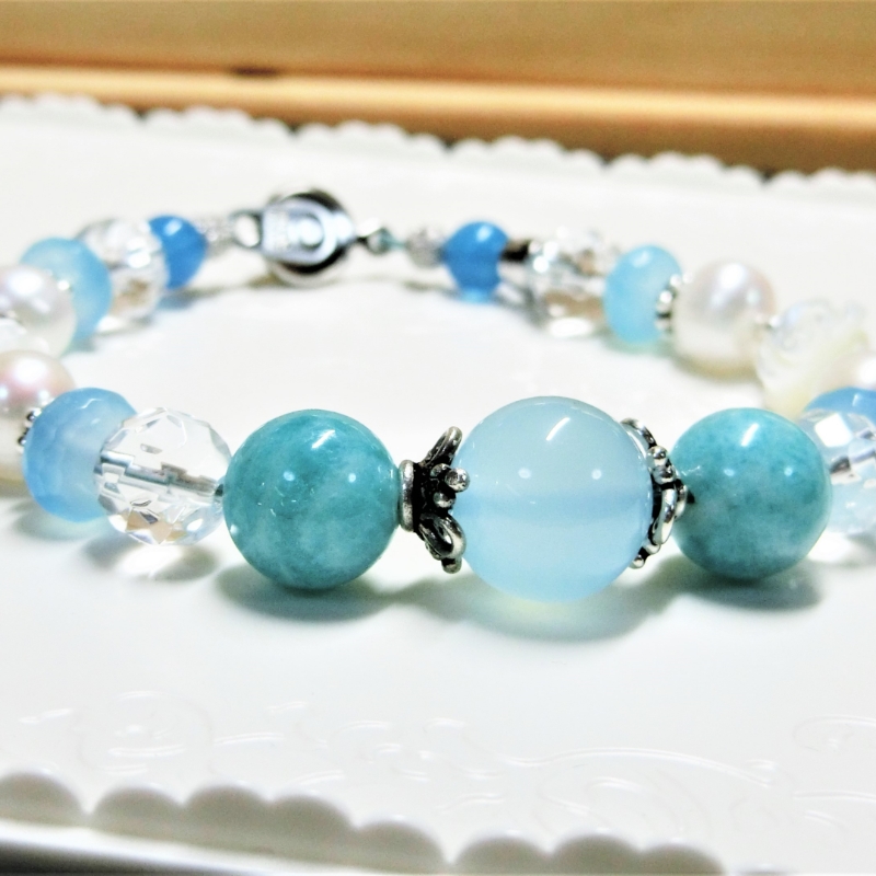 天然石ブレスレット 「恋するクロス」シルバー【007C-075】