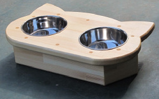 手作り木製2椀付きペット用食器Ver.2(少し小さめ）【007D-082】