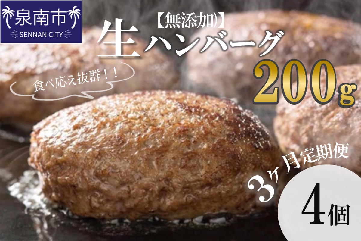 【無添加】食べ応え抜群！ 生ハンバーグ 200g 4個 3ヶ月定期便【087C-012】