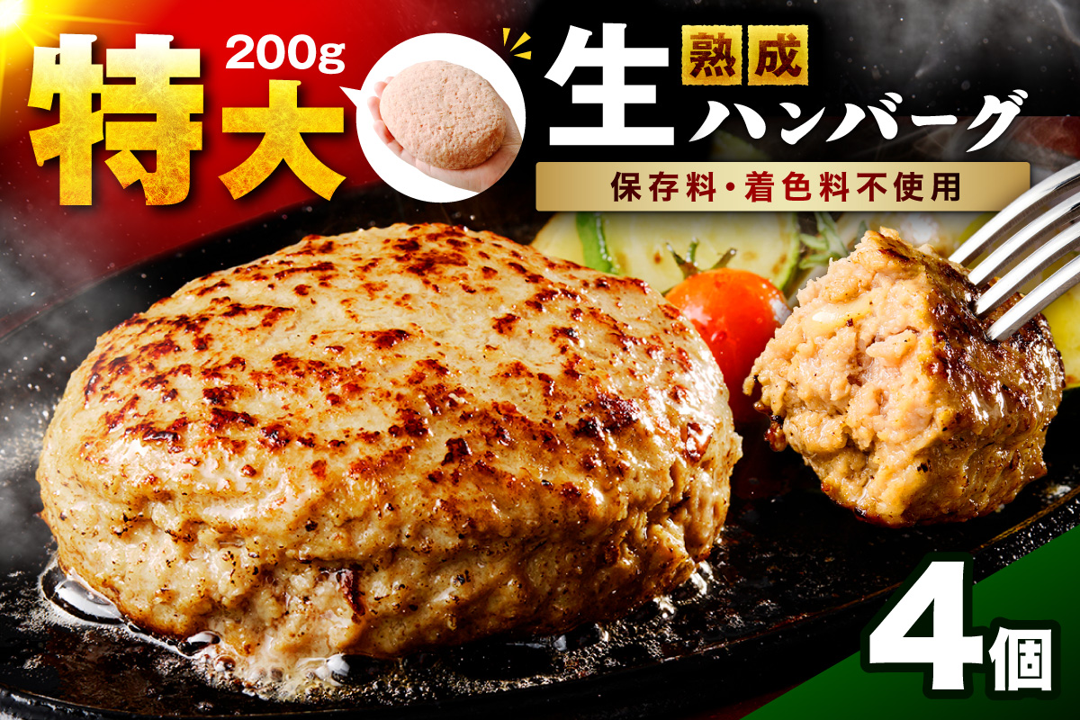 【無添加】食べ応え抜群！ 生ハンバーグ 200g 4個【087D-037】