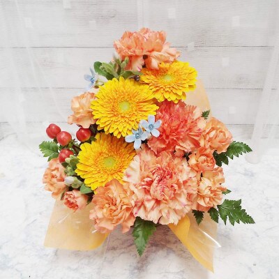 お任せ アレンジメント 生花 お祝い オレンジ系【配送不可地域：離島】【1343818】