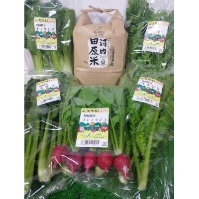 四條畷産・大阪産(おおさかもん)野菜3〜5品目とお米2kgの詰め合わせ【配送不可地域：離島・北海道・沖縄県】【1052609】