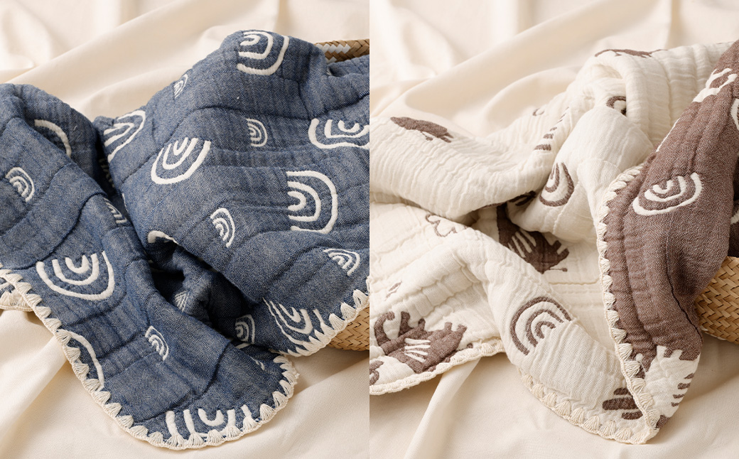 6重ガーゼ織ケット ×2枚 （ベージュ・ネイビー） ガーゼケット タオルケット オールシーズン コットン 綿100％ 寝具 日用品 お歳暮 お中元 プレゼント ギフト 日本製