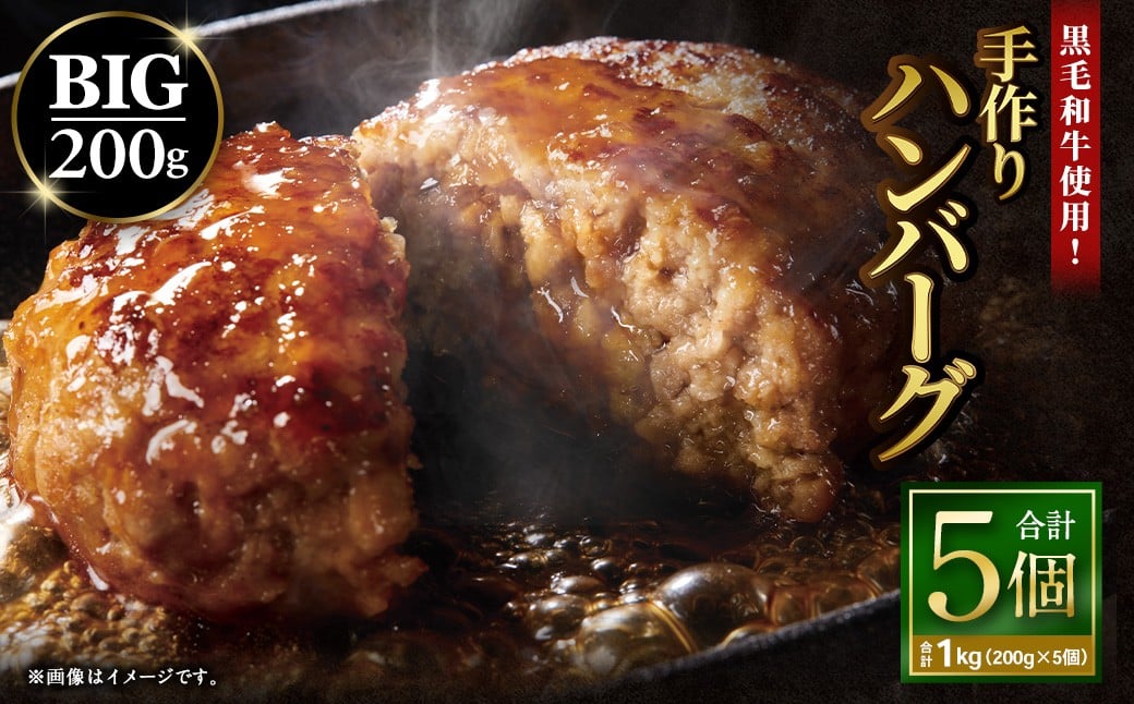 黒毛和牛使用！ 200gのBIG手作りハンバーグ 200g×5個 （計1kg） ／ 黒毛和牛 黒毛和種 和牛 国産牛 牛肉 お肉 肉 大阪府 阪南市 冷凍