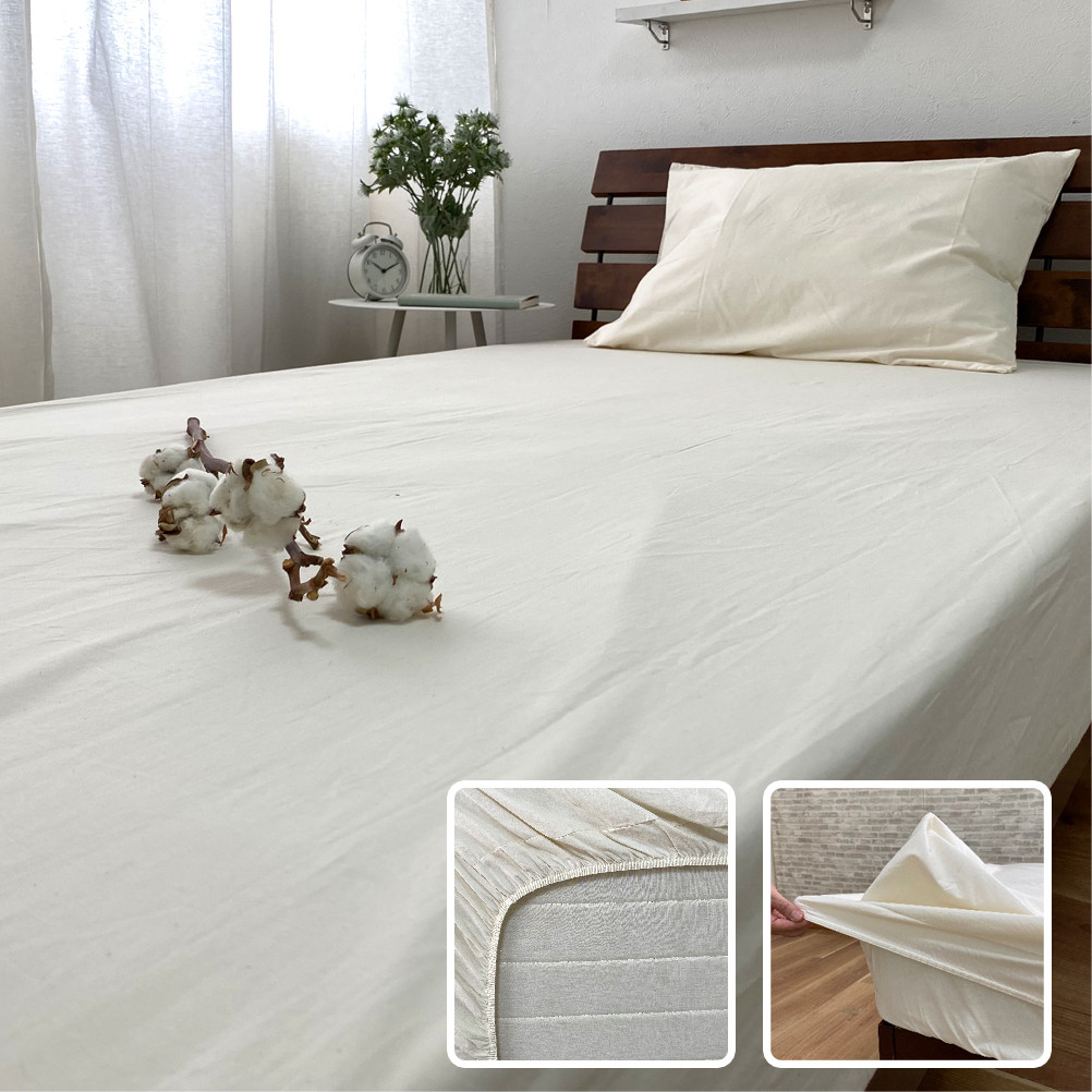 【シングルサイズ】コットン100％ボックスシーツ シングルサイズ【キナリ】｜ ボックスシーツ ベッドシーツ シングル 寝具