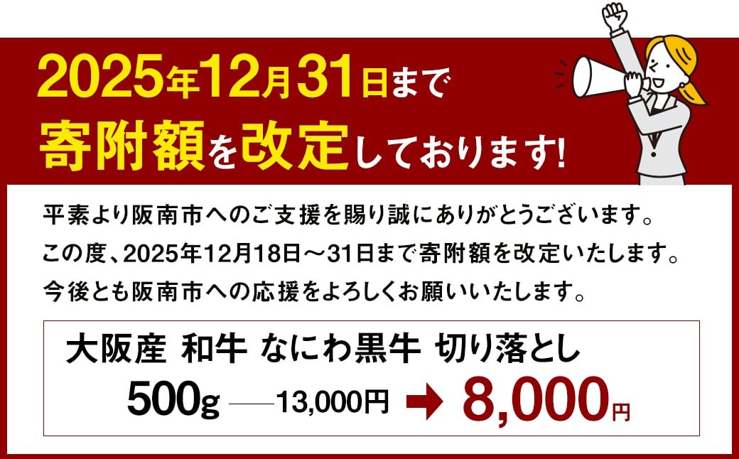大阪産 和牛 なにわ黒牛 切り落とし ・ お徳用 500g (250g × 2パック) 【価格改定：2025/12/31受付分まで】