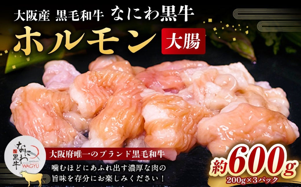 大阪産 和牛 なにわ黒牛 ホルモン （大腸） 約200g × 3パック 合計約600g / お肉 肉 牛肉 シマチョウ 冷凍
