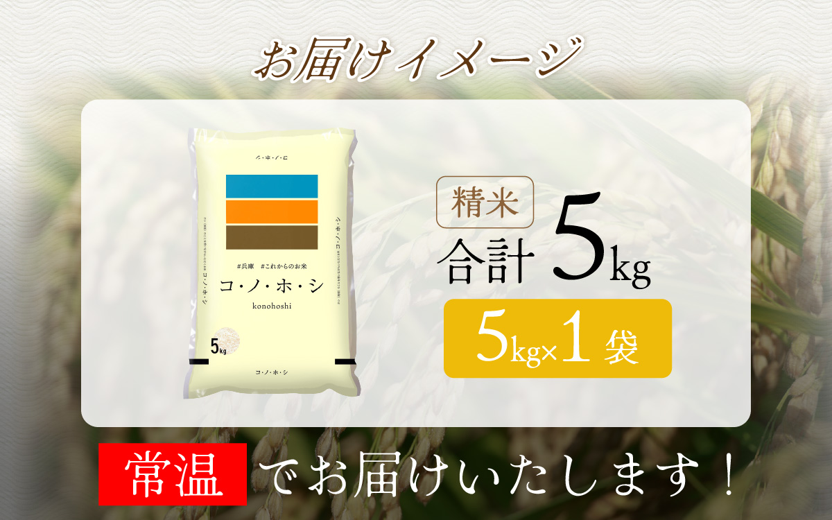 兵庫県産コノホシ (5kg)／兵庫県産 精米 単一原料米 米 コメ 新品種 限定 新しい 兵庫県 オリジナル