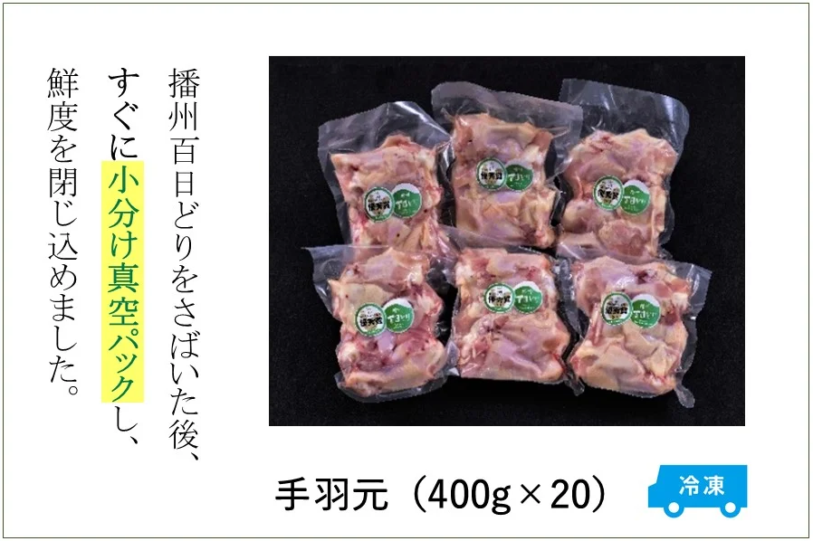 播州百日どり 手羽元8kg（400g×20パック）【冷凍】