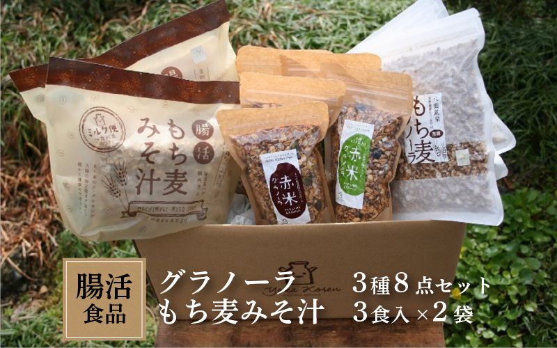 腸活食品　グラノーラ3種8点セット＋もち麦みそ汁3食入り×2袋