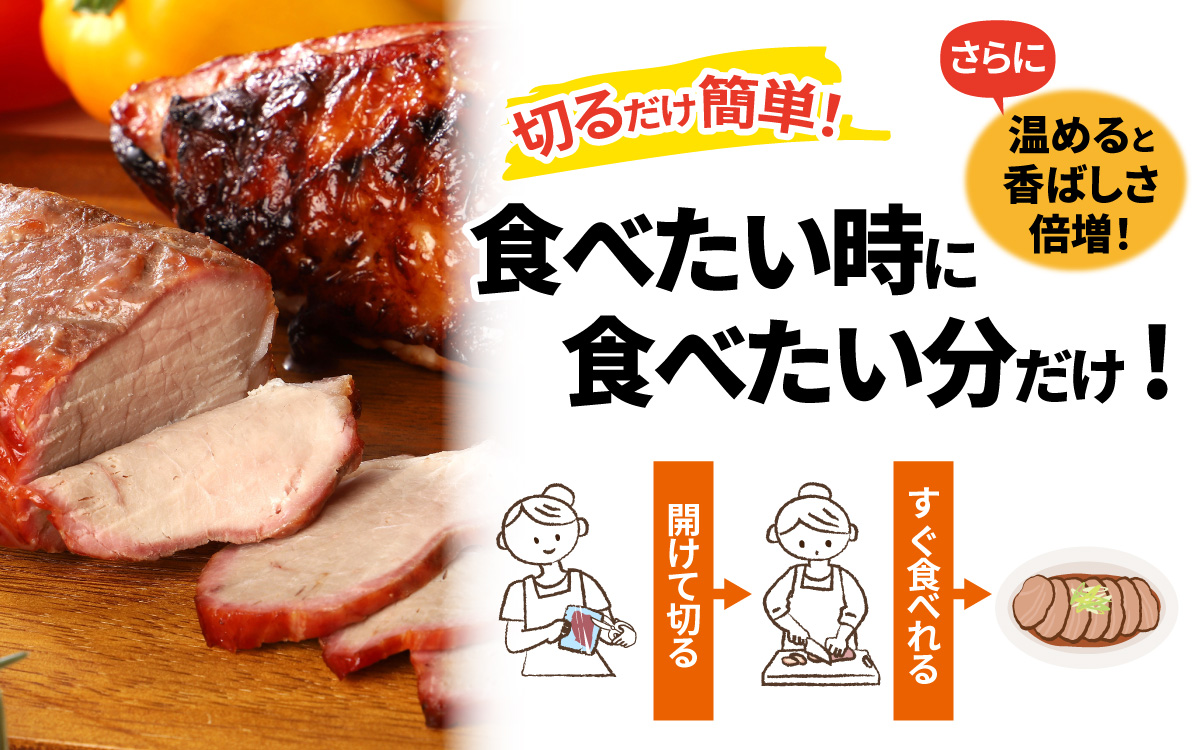 神戸の老舗精肉店の焼き豚 約400ｇ×2本入　40年継ぎ足した秘伝のタレに漬け込んだチャーシュー　国産豚使用