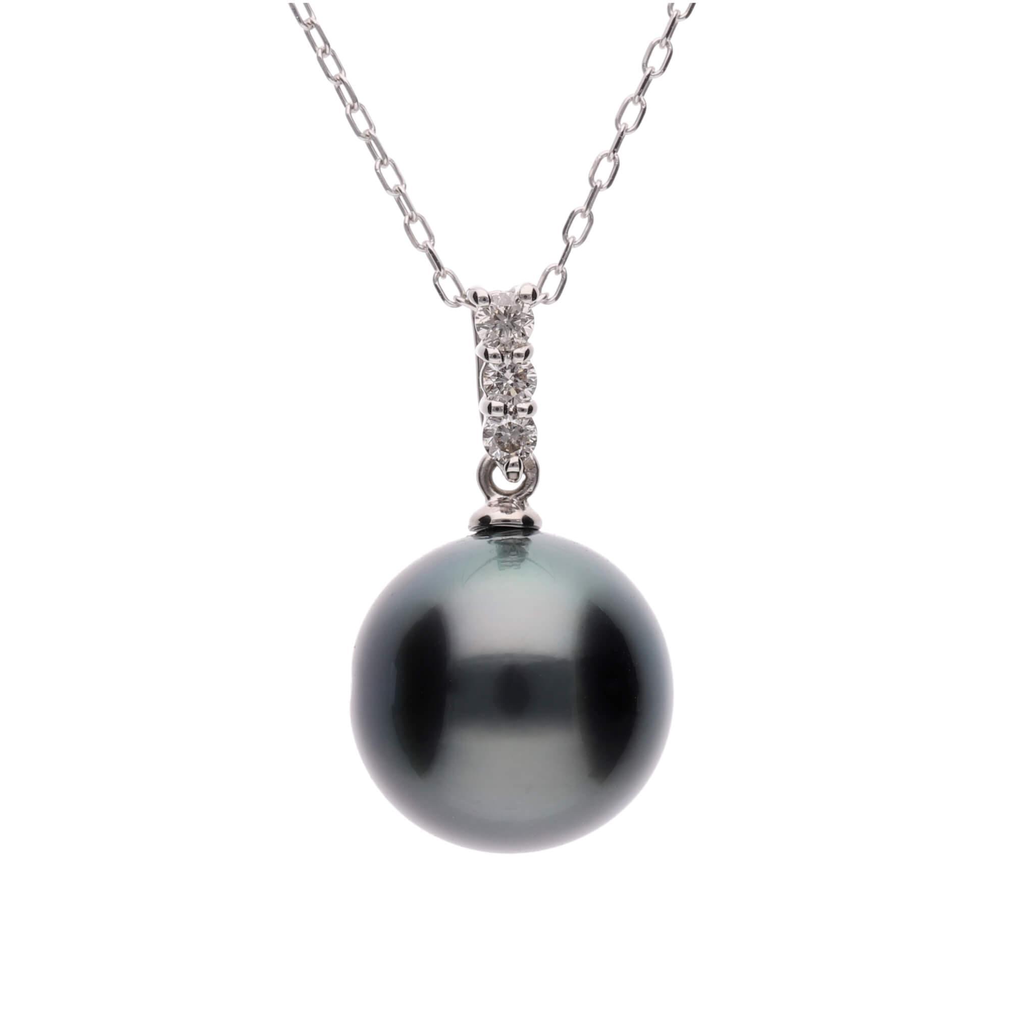 【星朧】ブラックパール（タヒチ 黒蝶真珠） 10mm セミラウンド ダイヤモンド ペンダントトップ Pt900 プラチナ