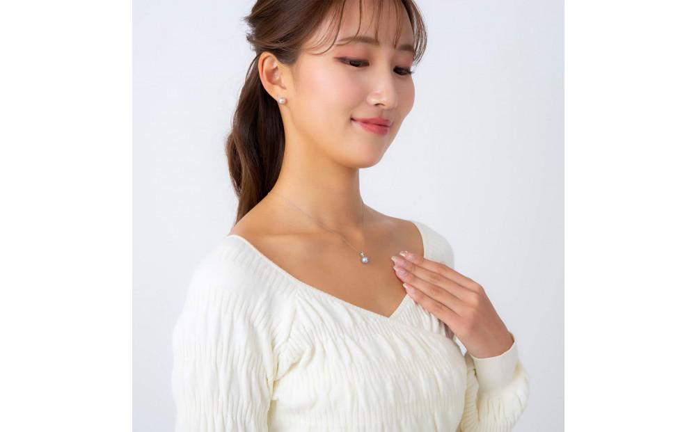 【響】 無調色 ウルトラスカイブルー アコヤ真珠（日本） 8.0mm セミラウンド Pt900 プラチナ ペンダントトップ