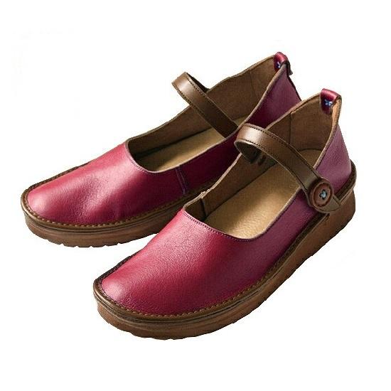 【グッドデザイン賞受賞】手を使わずに脱ぎ履きできる！ 職人手作り ストラップシューズ KAYAK カヤック 靴 レディース【レッド／22.0cm】