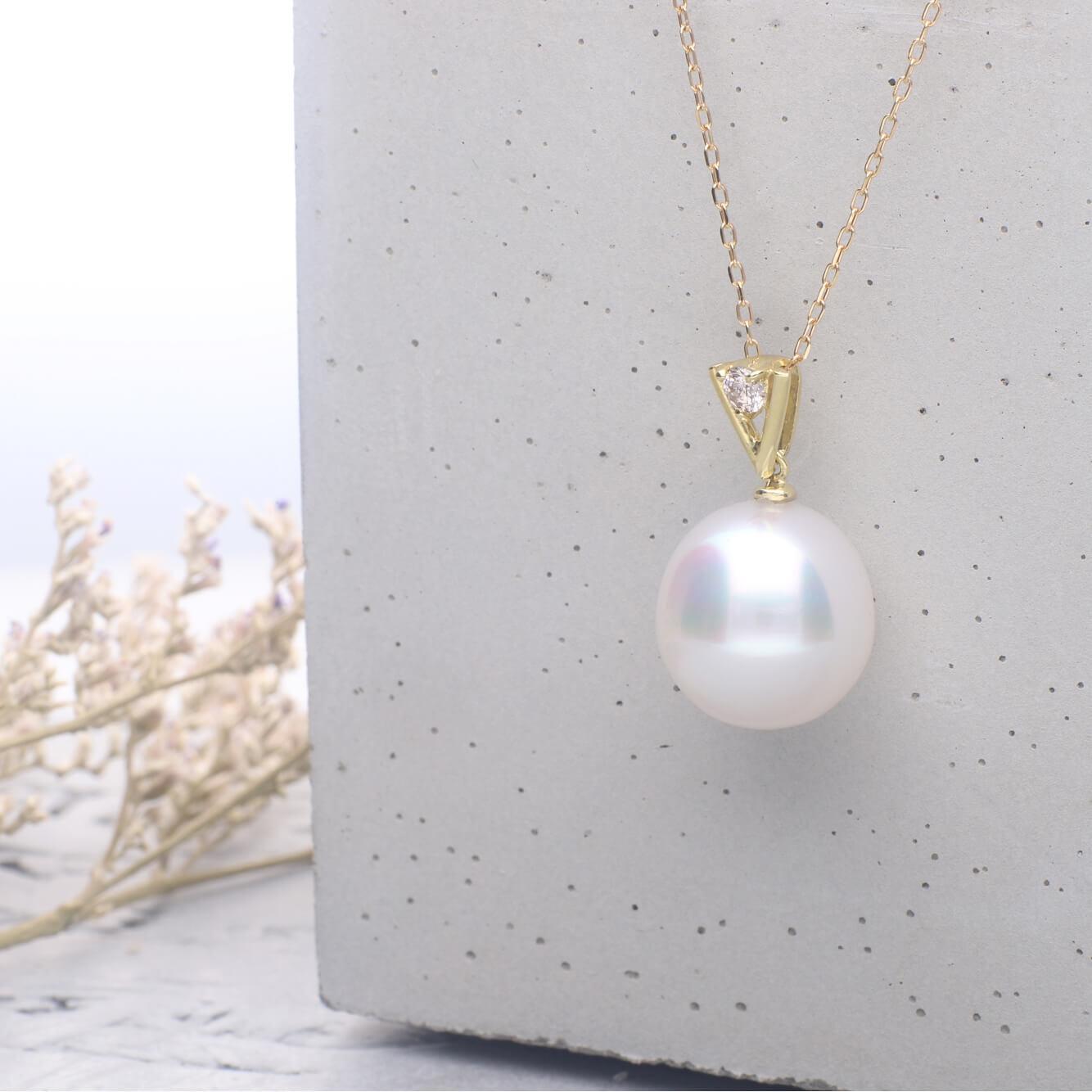 【星影】シロチョウパール（南洋 白蝶真珠） 10mm ショートオーバル ダイヤモンド K18 イエローゴールド ペンダントトップ