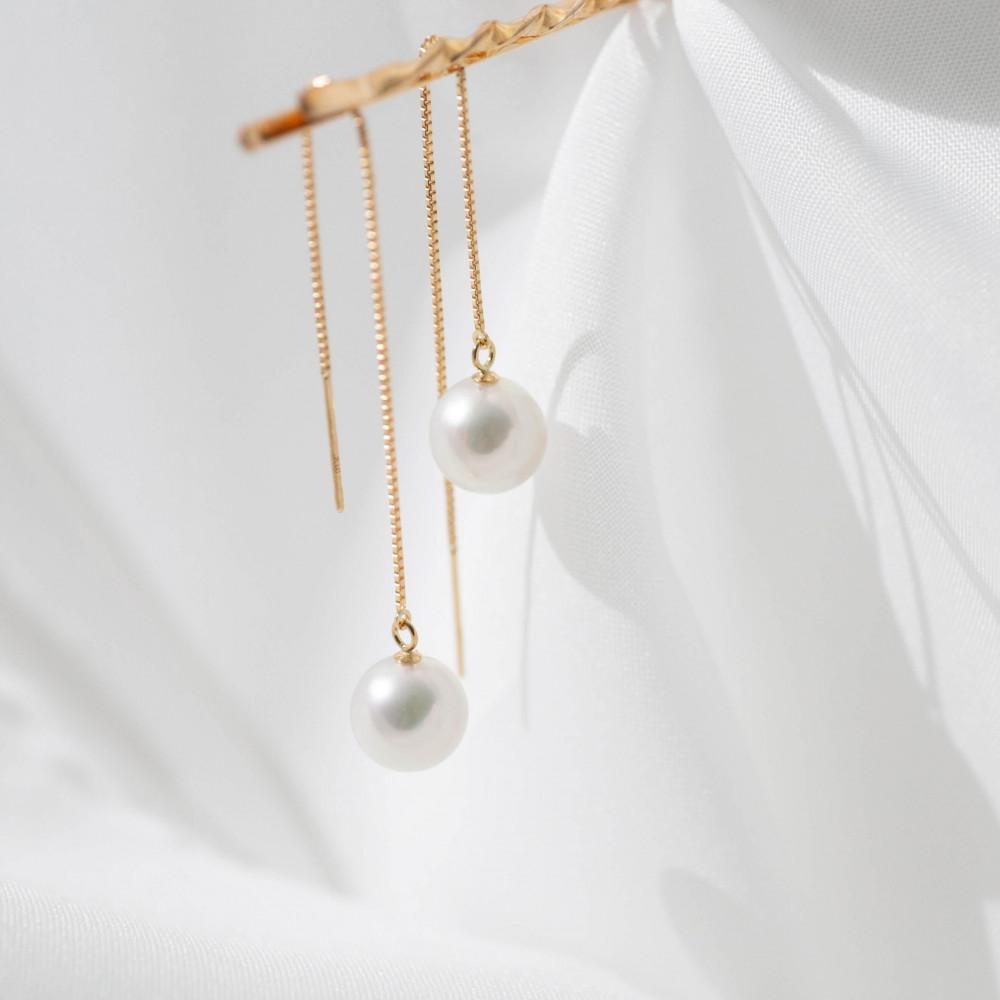 無調色 アコヤ真珠（日本） 7.5mm  K10 イエローゴールド アメリカンピアス