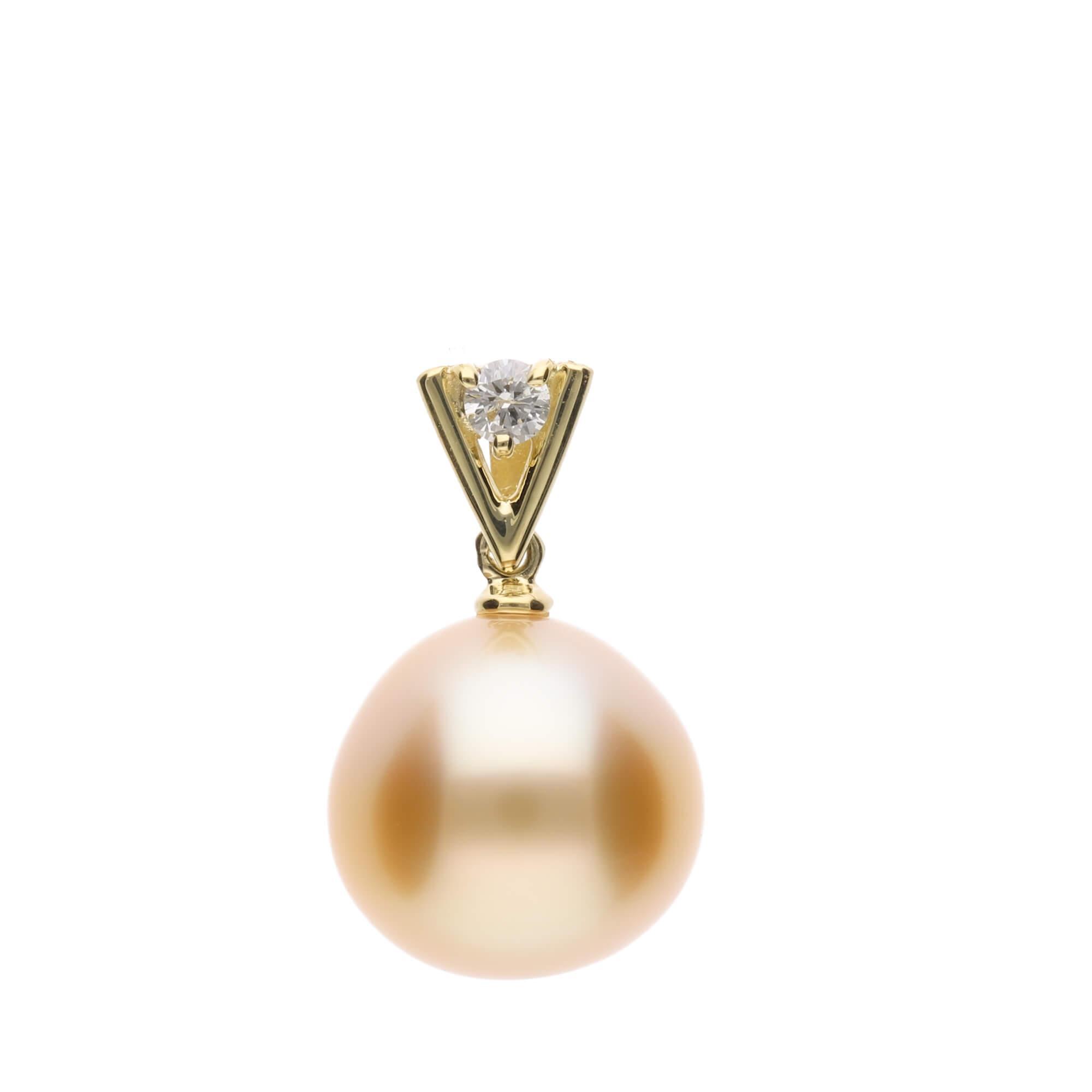 【星影】ゴールデンパール（南洋 白蝶真珠） 10mm セミラウンド ダイヤモンド ペンダントトップ K18 イエローゴールド
