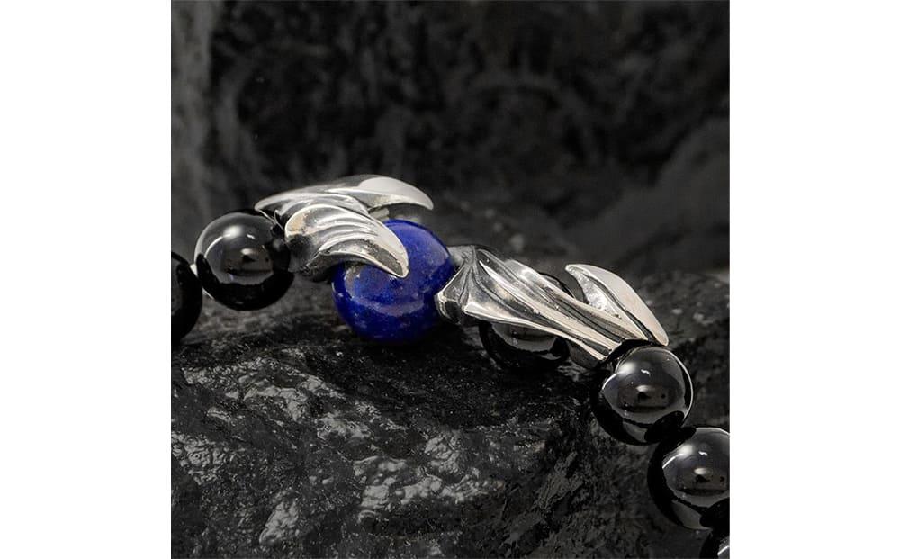 パワーストーン×シルバーブレス Mサイズ オニキス ラピスラズリ　天然石 DJ-032　　