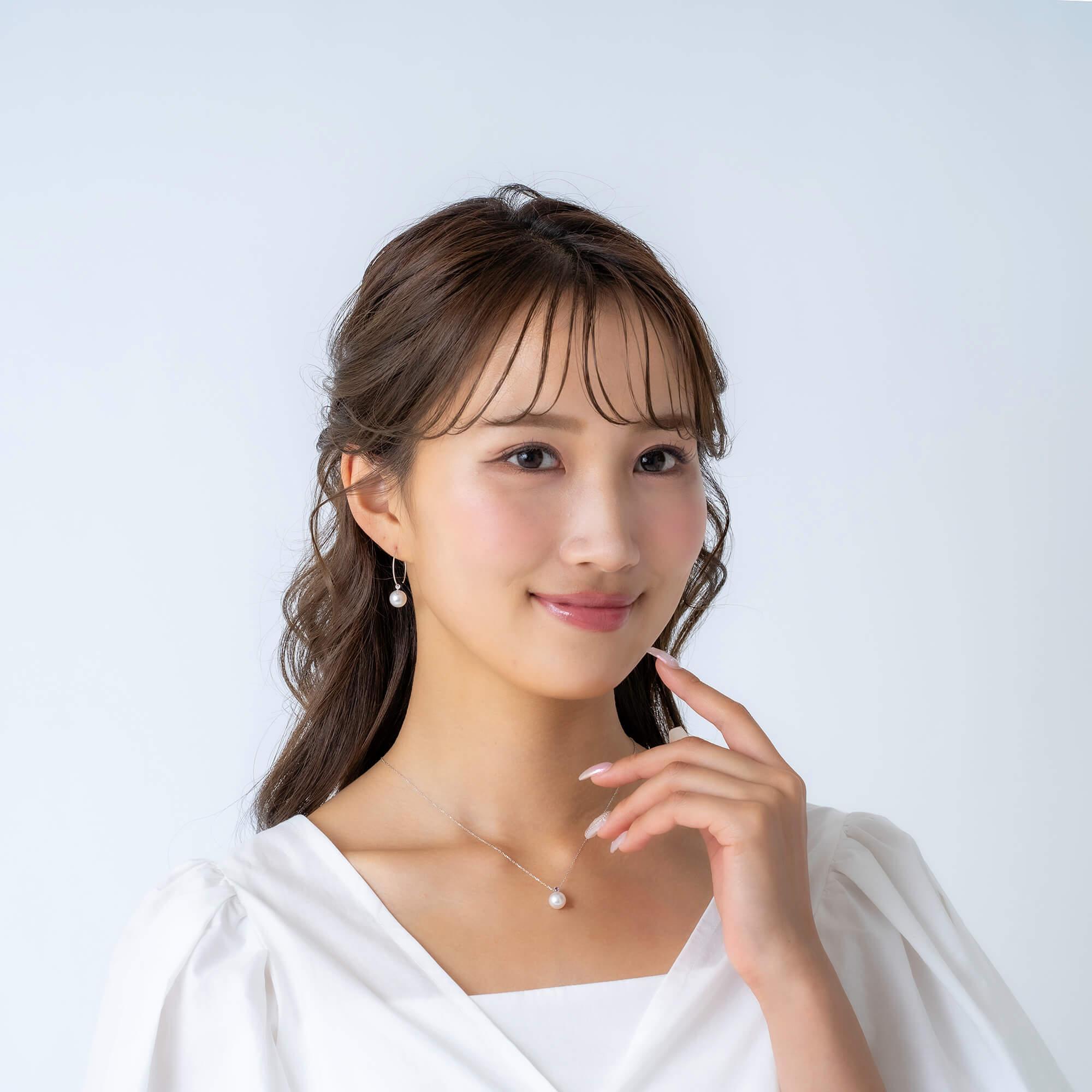 2月 誕生石 アメジスト 無調色 アコヤ真珠（日本） 8.0mm ラウンド Pt900 プラチナ ペンダント ネックレス（チェーン付き）