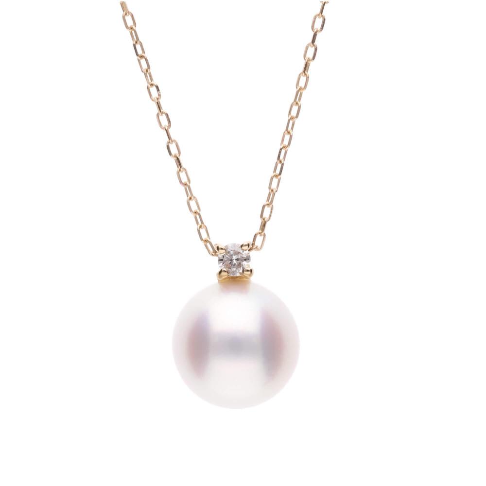 無調色 アコヤ真珠（日本） 8.0mm  ダイヤモンド K10 イエローゴールド ペンダント ネックレス（チェーン付き）