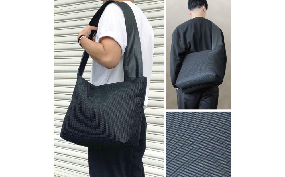【-Less】DIA MESH／アシンメトリーショルダーバッグ　L （ブラック）　LMSB-7003