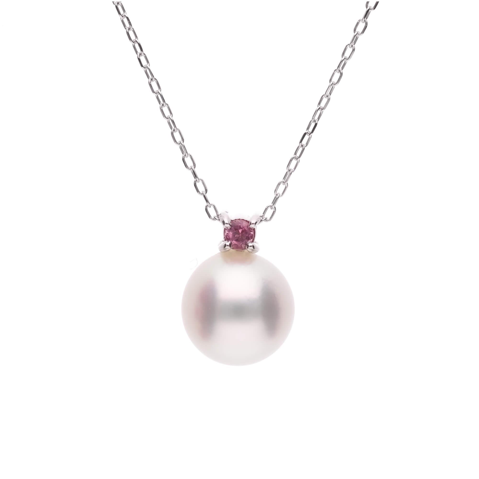 10月 誕生石 ピンクトルマリン 無調色 アコヤ真珠（日本） 8.0mm ラウンド Pt900 プラチナ ペンダント ネックレス（チェーン付き）