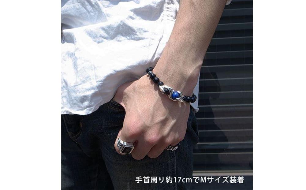 パワーストーン×シルバーブレス Mサイズ オニキス ラピスラズリ　天然石 DJ-032　　